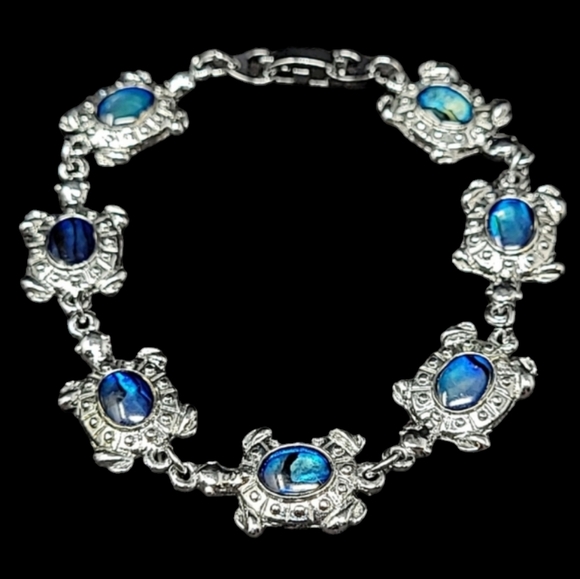 SJ "SUPREME JEWELRY" SILVER TONE WITH BLUE JEWEL SEA TURTLE BRACELET - Picture 1 of 7